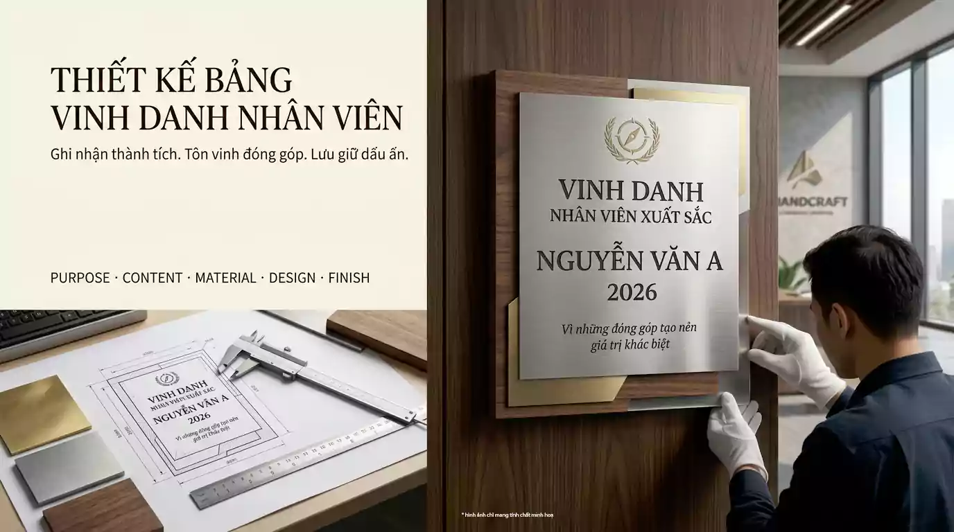 Bảng vinh danh nhân viên xuất sắc thiết kế theo logo thương hiệu doanh nghiệp