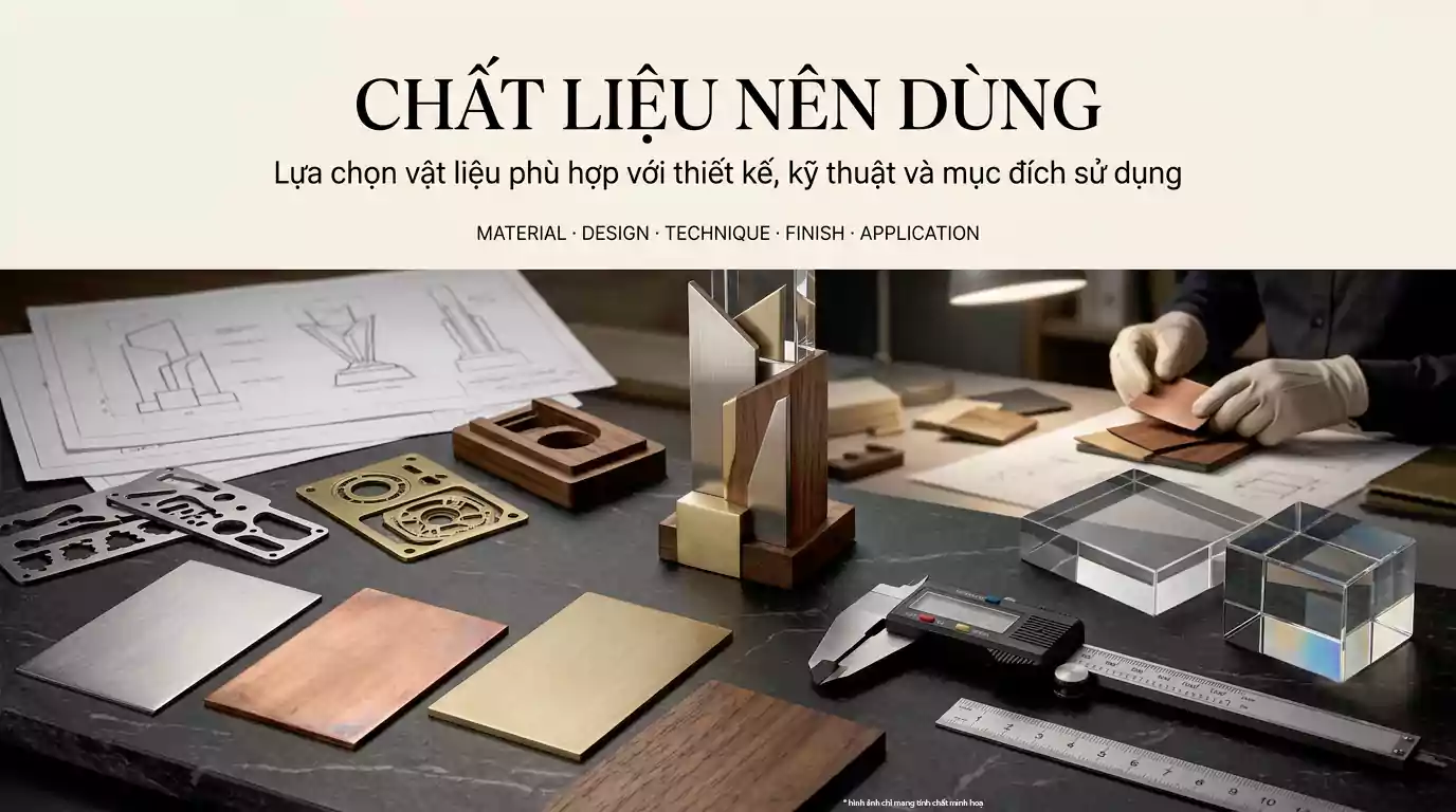 Các mẫu cúp vinh danh làm từ pha lê, kim loại, gỗ và acrylic