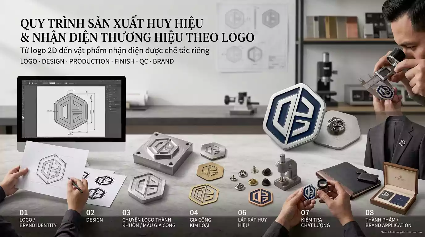 Quy trình 7 bước sản xuất huy hiệu logo nhận diện thương hiệu doanh nghiệp